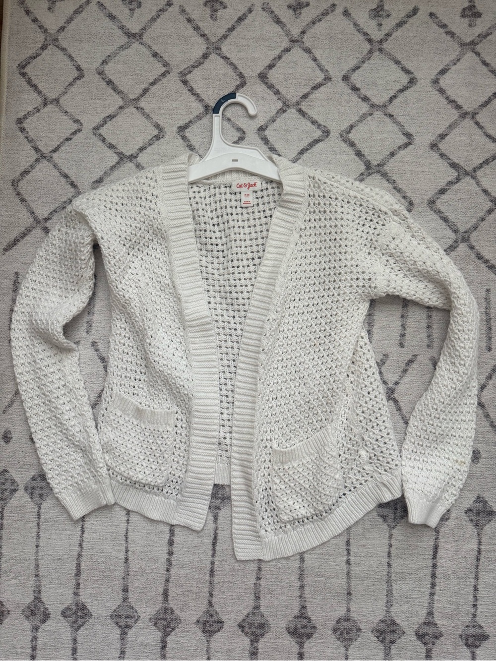 Girls Cat & Jack Cream Open-Weave Pocket Cardigan